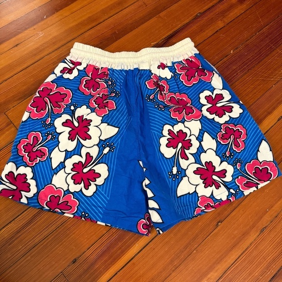Hawaiian Print Surf Shorts Electric Blue Pink - Picture 5 of 7